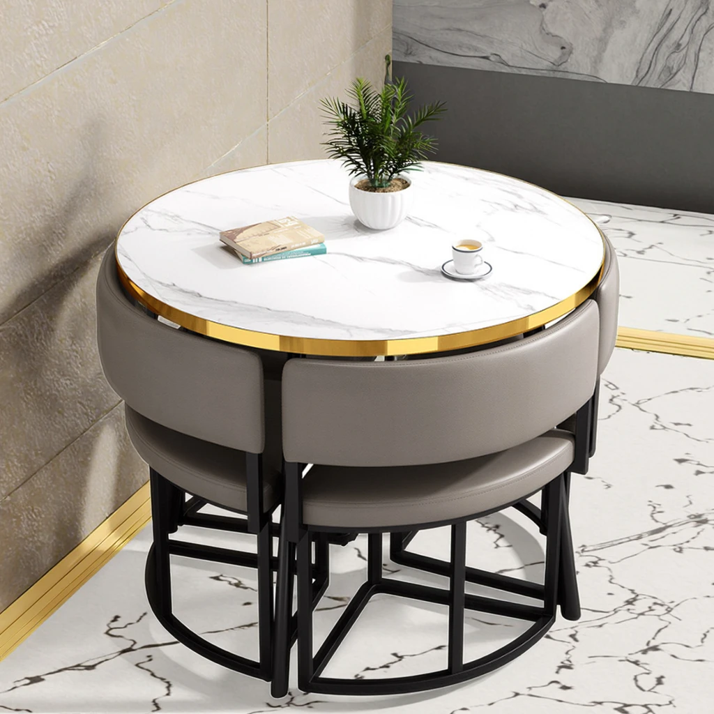 Wholesale Dining Set 1 Table 4 Chairs Round Dining Table Set Home and Restaurant Furniture with Chairs for Living Room