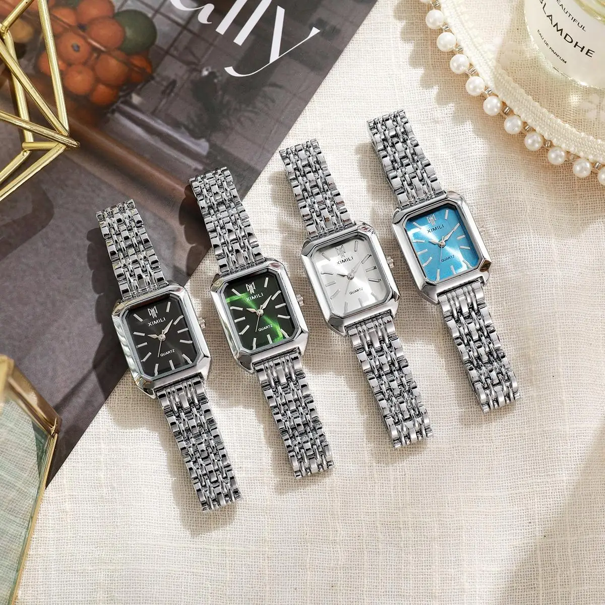 Fashionable Classic Five Bead Bracelet Watch Square Women\'s Fashion Watch Goddess Essential