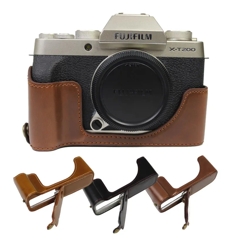 Protective PU Leather Half Set Bottom Case For Fujifilm X-T200 X-T100 Fuji XT200 XT100 Camera Base Shell Cover