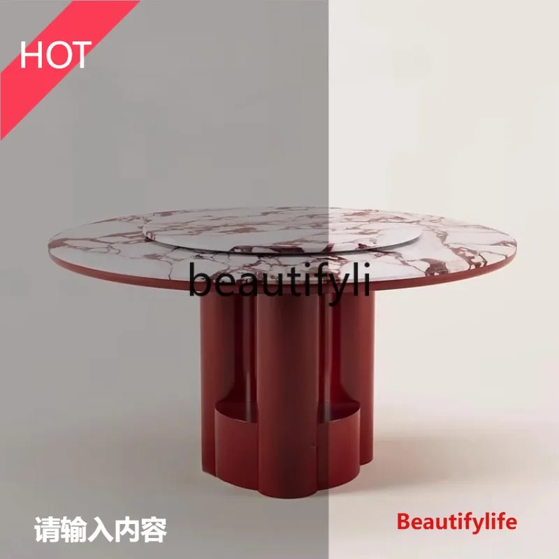 

Asmt51 ss Итальянский минималистичный круглый обеденный стол Высококачественный стиль ваби-саби Современный светлый роскошный обеденный стол из натурального мрамора