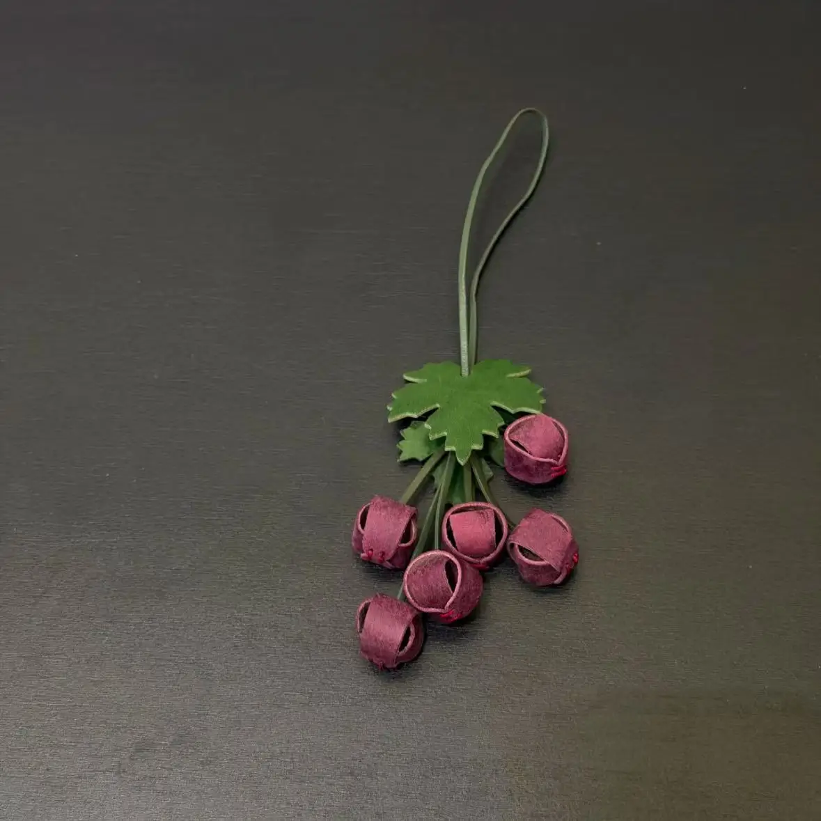 

Grape-shaped genuine leather handmade bag charm keychain decoration key ring vintage gift