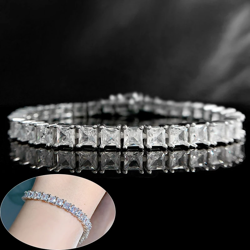 

Apaison 4 mm Single Row High Carbon Diamond Tennis Bracelet Bridal Engagement Wedding Party Bangle For Women