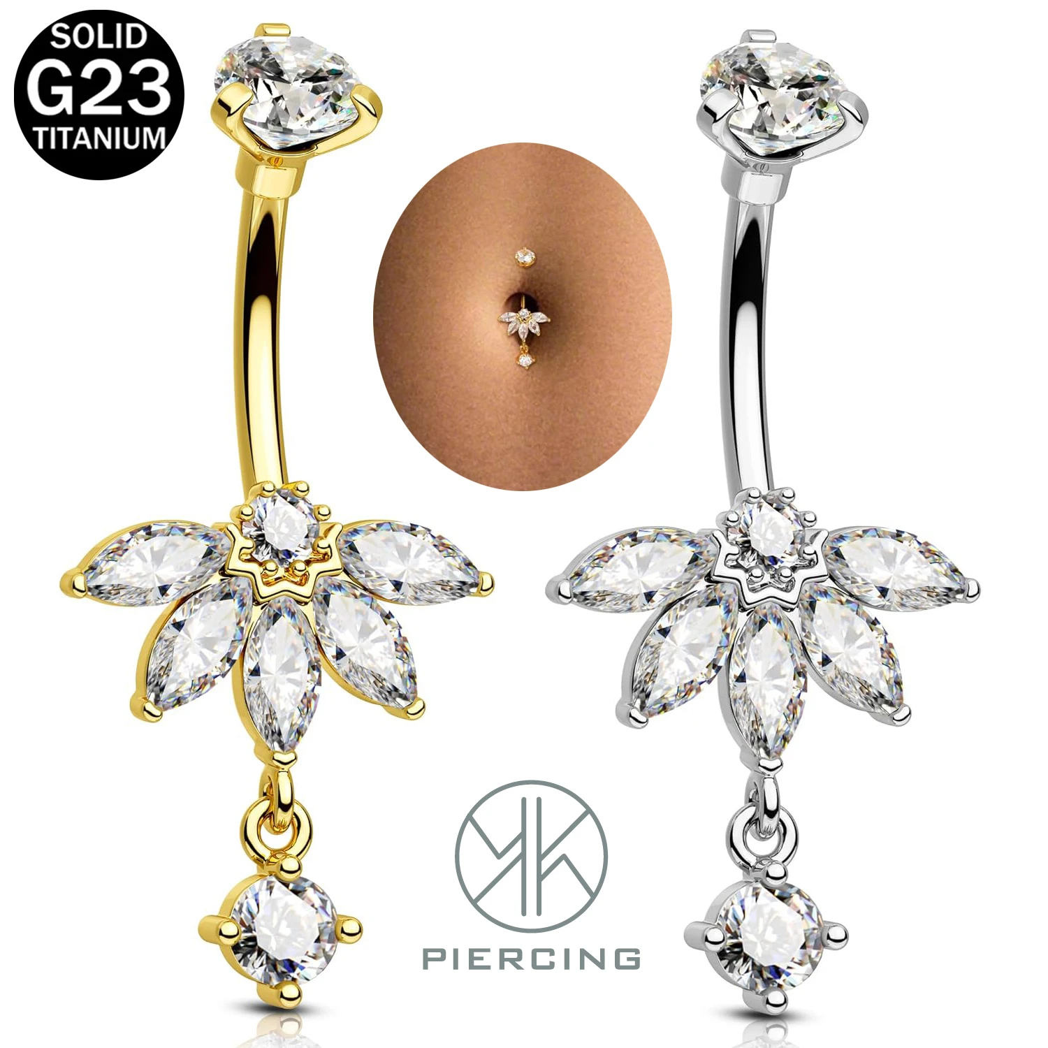 Belly Bar Titanium - Lotus-design CZ anelli del bottone della