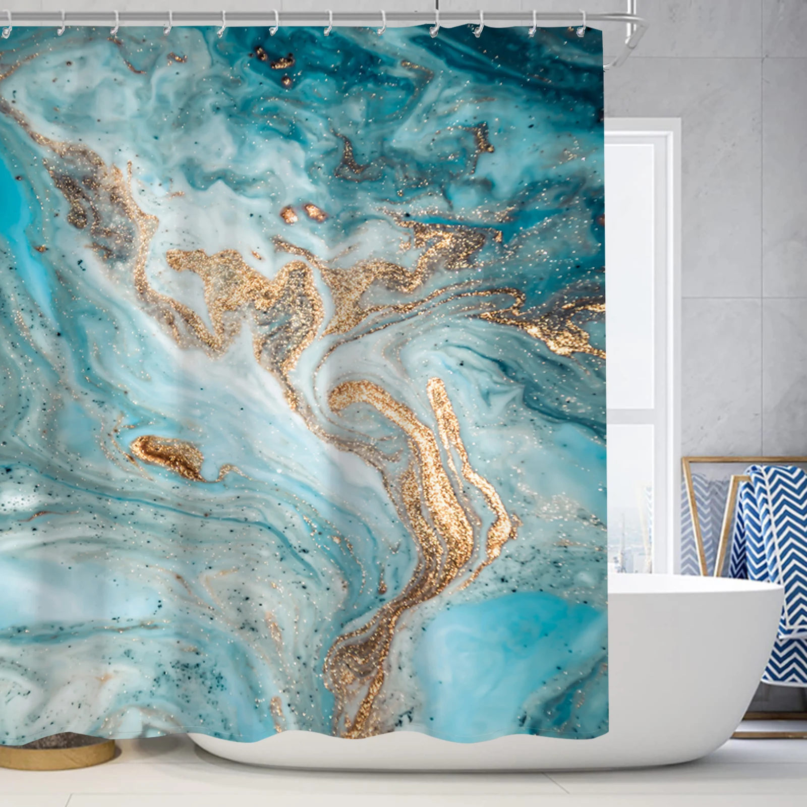 Abstract ink marble pattern shower curtain polyester home décor bathroom curtain with hooks