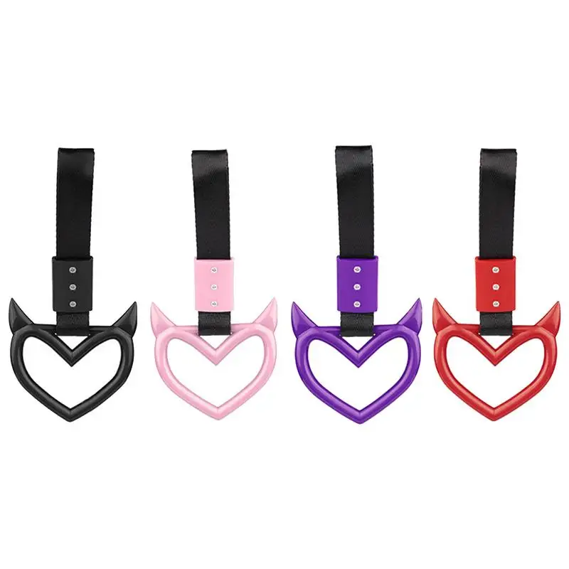 Devil Heart Handle Ring Devil Heart Design Hand Strap Drift For Car Interior Easy To Install Car Handle Straps Drift Charm