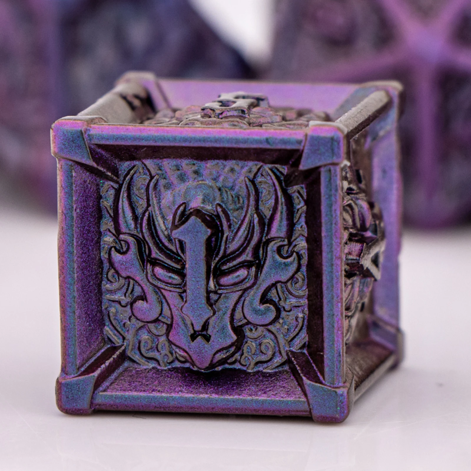 

DnD Purple Metal Dice with Dragon and Skull Designs, Metal D&D Dice for Dungeons and Dragons, Polyhedral Dice Set, d and d dice