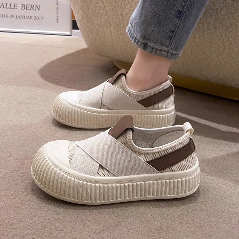 2024 Summer New Breathable Little White Shoes Women Sneakers Female Student Thick Sole Platform Shoes Casual Board Shoes