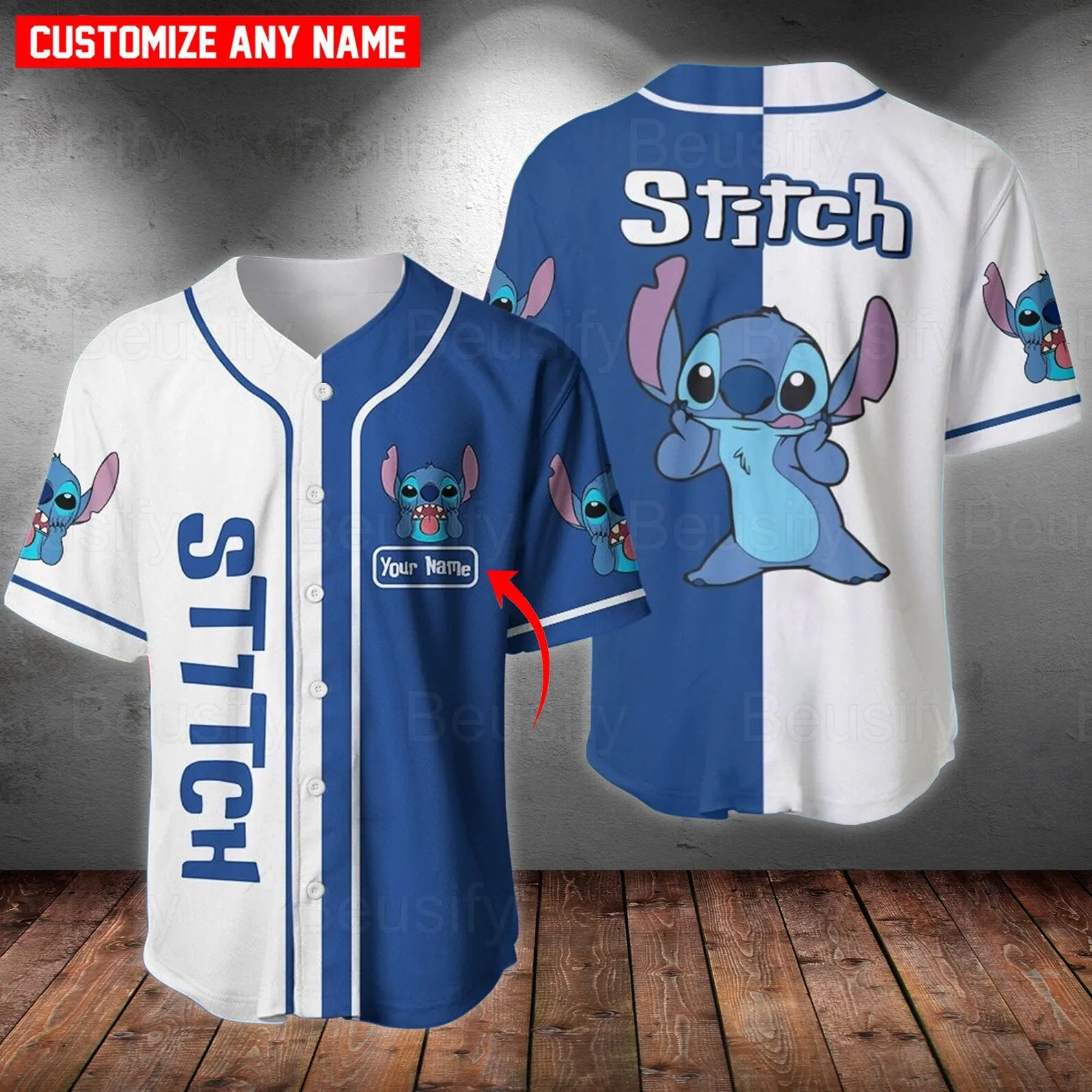 

Stitch Baseball Jersey Custom Name Kids Adult Baseball Jersey Sports Outfits Disney Baseball Jersey Casual Short-sleeved Shirt