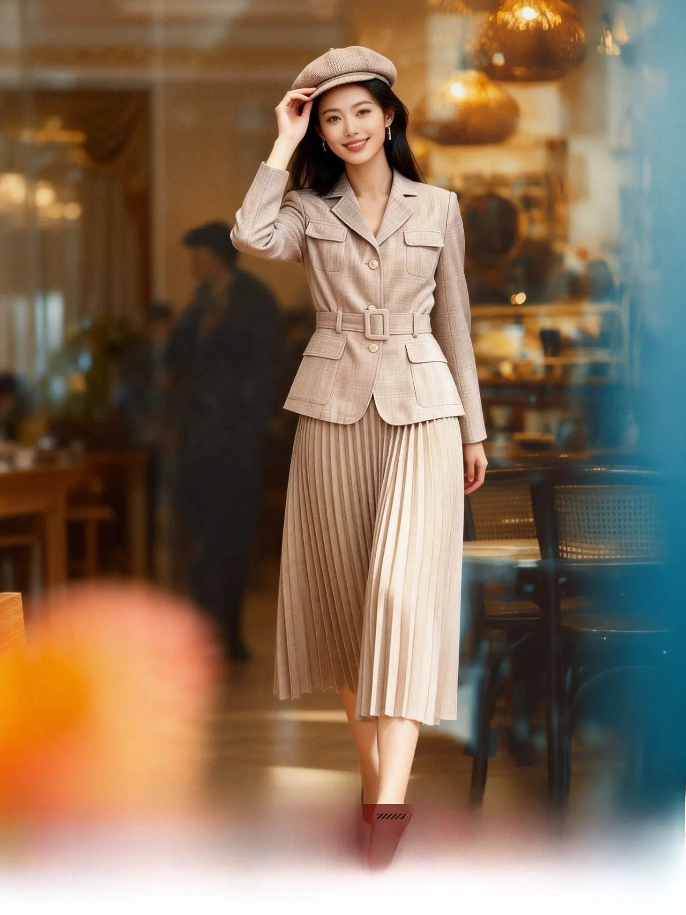 

Elegant Inheritance Plaid Anti-Wrinkle Hunting Suit 2443 Pleated Skirt Short Coat Accordion Skirt Women's Fashion Set