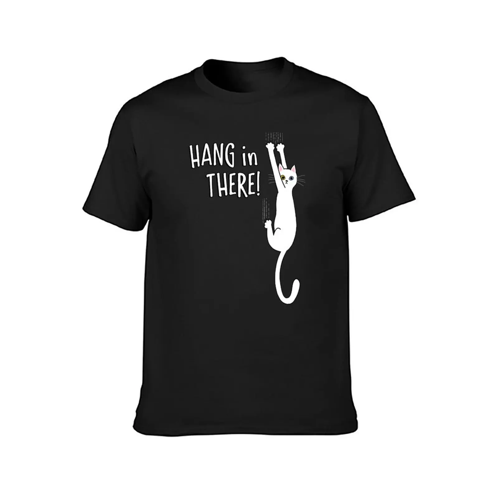 White Cat Holding on with Claws - Hang in There! T-Shirt customizeds aesthetic clothes t shirts for men graphic