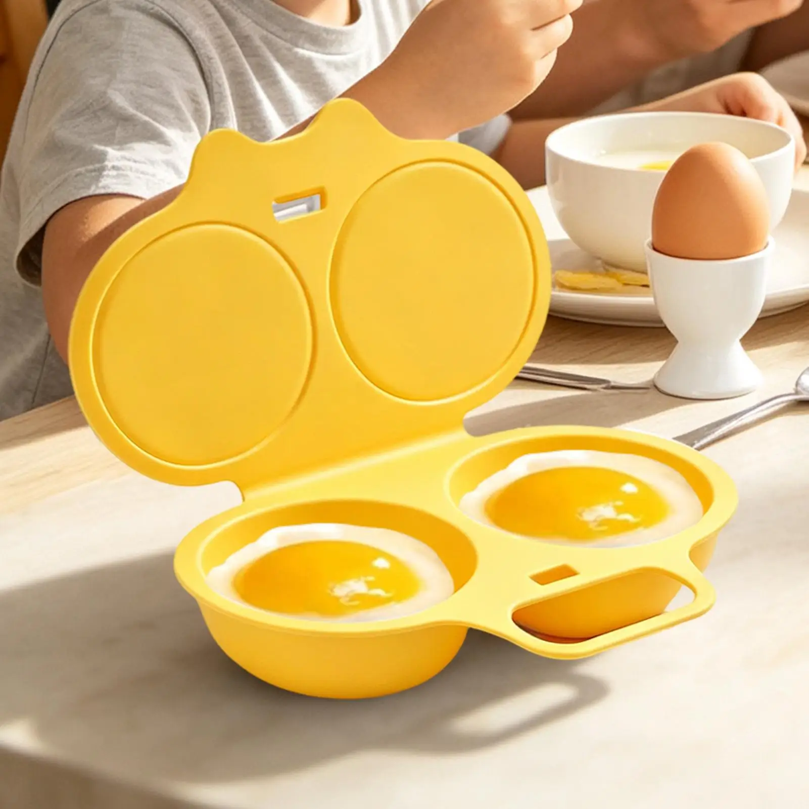 Microwave Egg Cooker 2 Cavity Nonstick Egg Poacher Mold Quick Egg Boiler for Breakfast Sandwiches Easy Clean Kitchen Tool