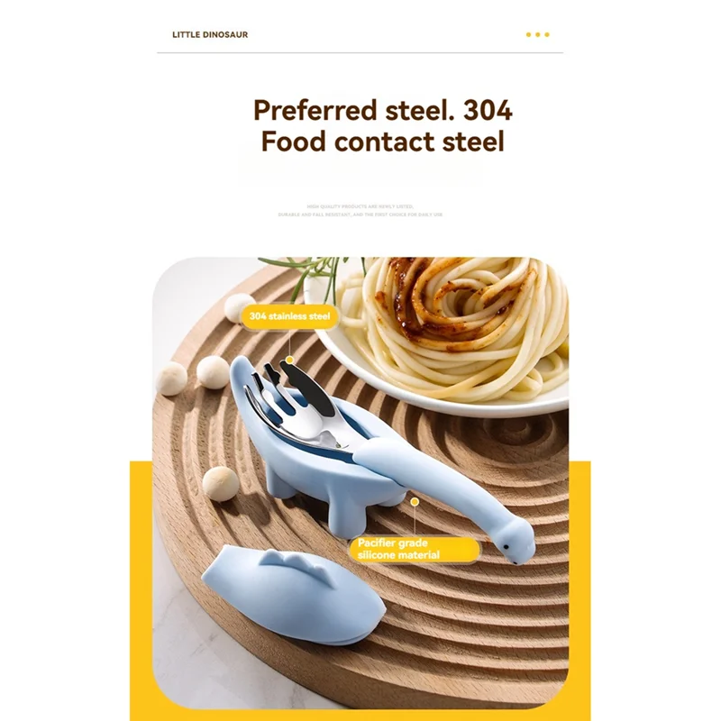 

AA08-Dinosaur Shaped Infant Food Feeding Spoon Fork Child Baby Cartoon Stainless Steel Tableware Set Utensil