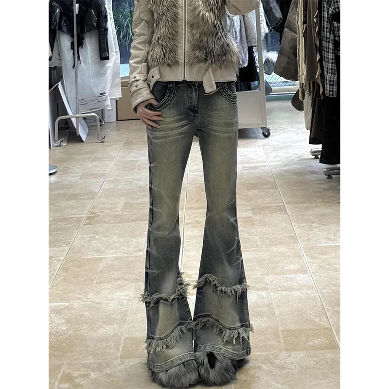 Vrouwen Vintage Blue Flared Denim Broek Bell Bottom Streetwear Y2k Bootcut Jeans High Street Kpop 2000s 90s Slanke Broek