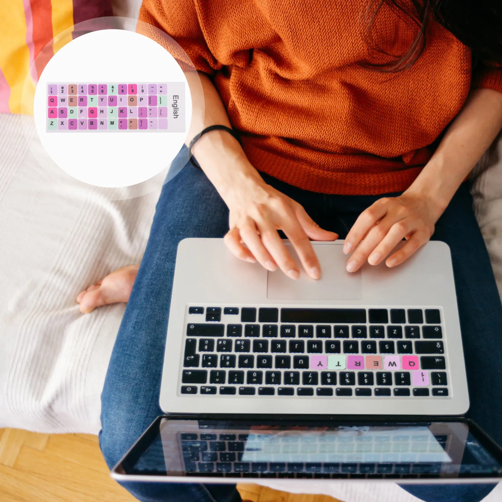 

2 Sheets Universal English Keyboard Sticker Replacement for Laptop Decorative Language Lettering Black Keys Cover