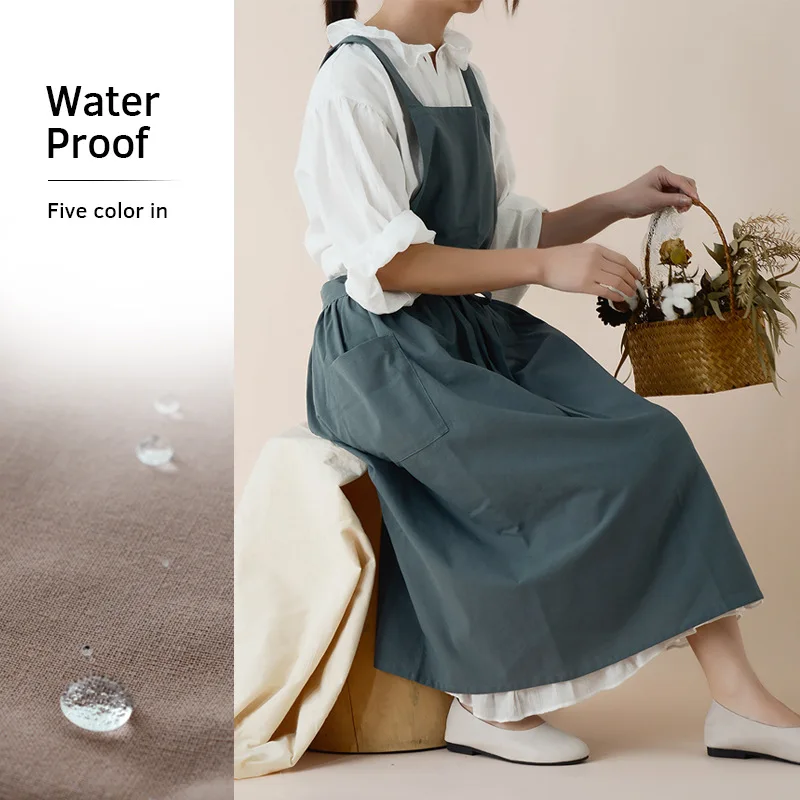 

Factory Wholesale Cross-border Foreign Trade Cotton Waterproof Cotton and Linen Literary Kitchen Vest Dress Apron Work Uniform