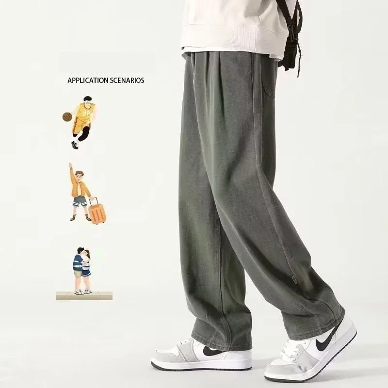 

2025 American Fashion Brand Wide Leg Pants Men Green Khaki Joggers Baggy Drawstring Cargo Trousers Men Y2K All-match Pants M-3XL