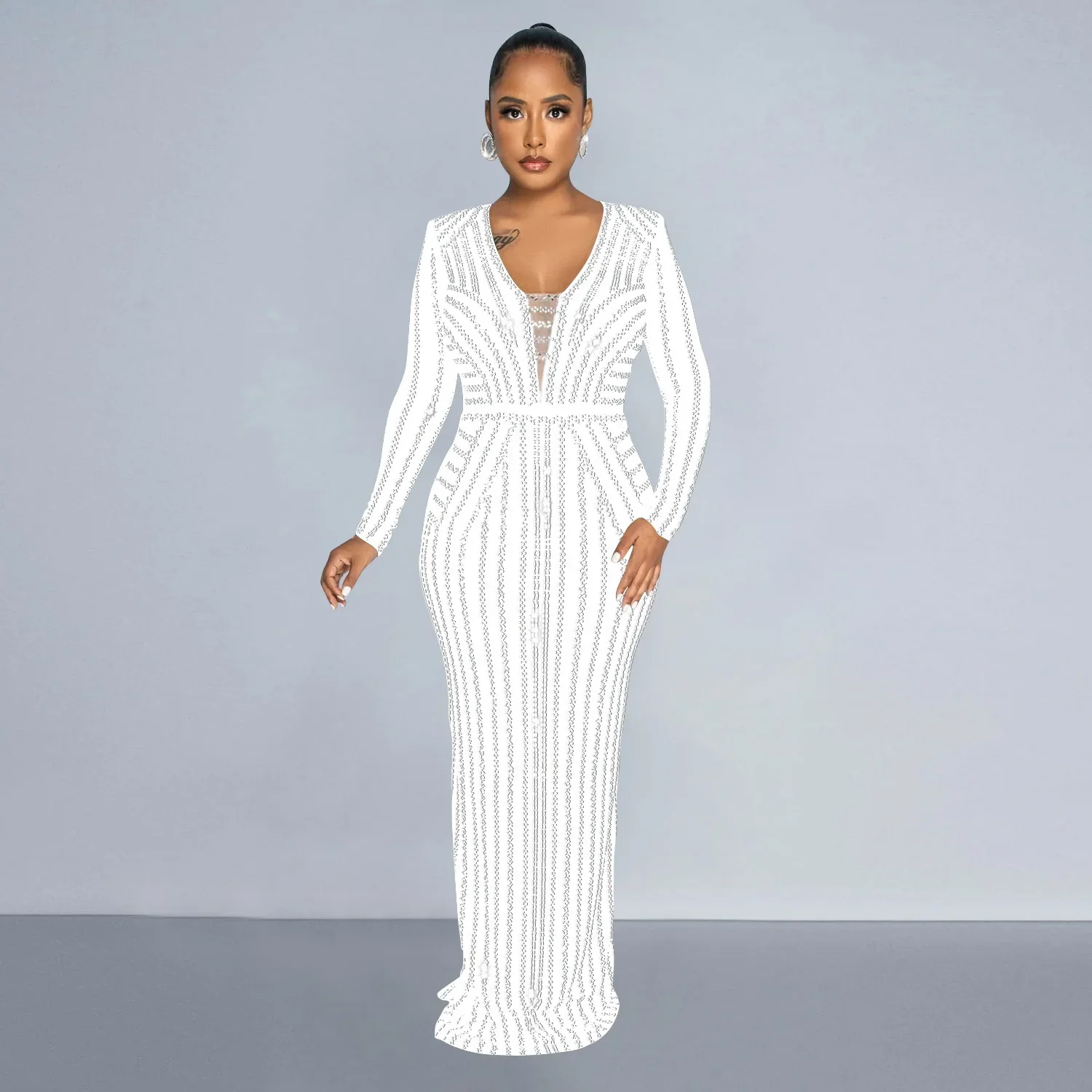 

2024 Long Sleeve Sexy Prom Back Slit Night Club Party Dresses Women Luxury Diamonds Hot Rhinestones Birthday Bodycon Maxi Dress