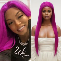 Hot Pink Lace Front Synthetic Hair Long Straight Rose Red Wig Natural Hairline Glueless Wigs Ready To Wear Colored Hair Cosplay