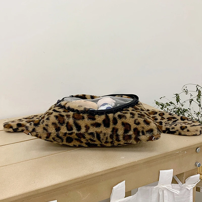 Ita Bag, Rucksack mit Klarsichtfenster, Damenmode-Plüsch-Umhängetasche mit Kordelzug, Leichte Schultasche mit großer Kapazität – Detail 4