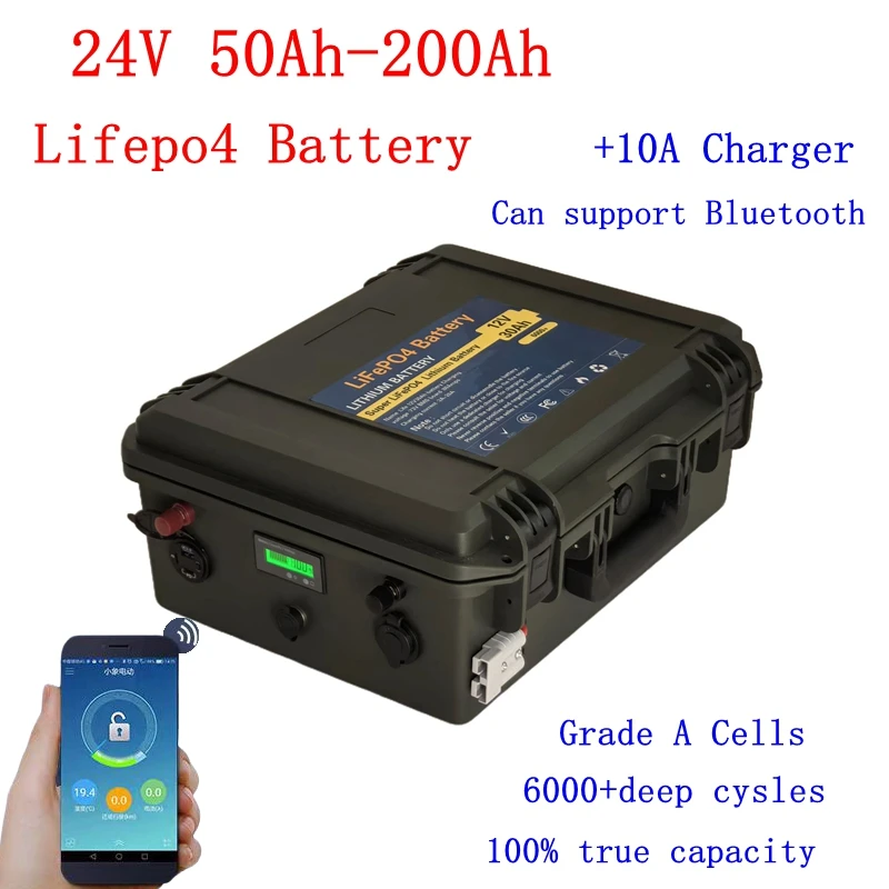 

Waterproof1 24V 50Ah 60Ah 80Ah 100Ah 130Ah 150Ah 200Ah Lifepo4 battery BMS 8S for trolling motor solar system Camper+10A Charger