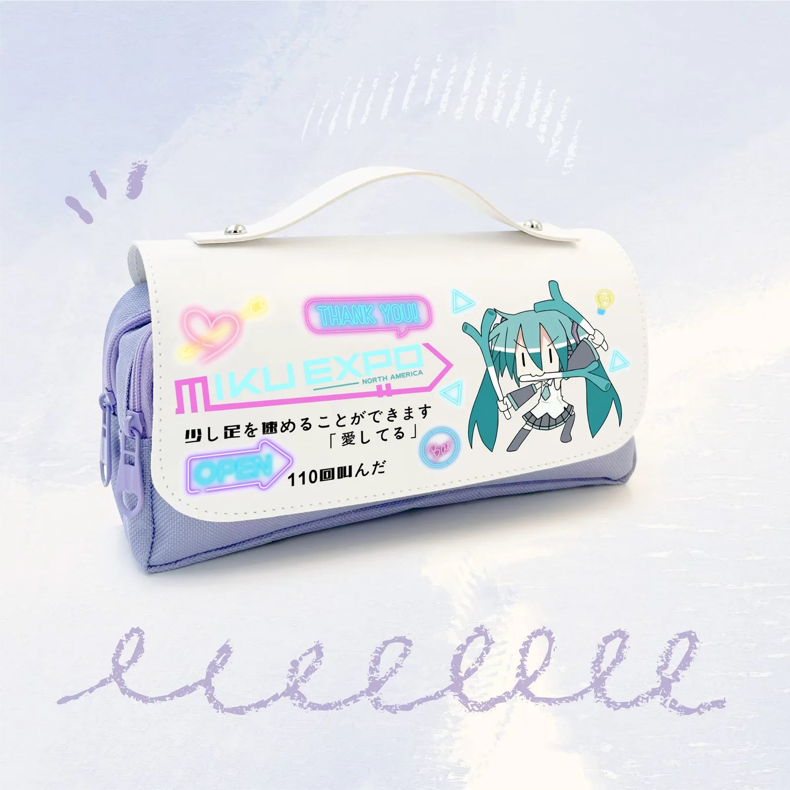 لـ Hatsune Miku الأجهزة الطرفية ثنائية الأبعاد الإبداعية شخصية الكرتون طباعة طالب سعة كبيرة مقلمة تخزين الوجه