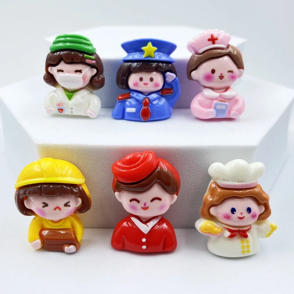 10PCS Cartoon Work Girl Flat Back Resin Figurines DIY Scrapbook Bow Accessories Home Crafts