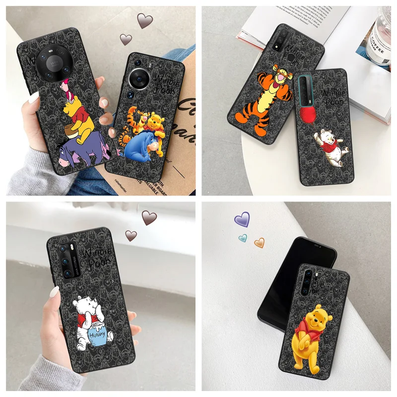 Silicone Black Phone Case for Motorola G200 5G G30 G31 One Fusion Winnie the Pooh Cute Huawei P40 P30 P20 P Smart iphone6 Cover