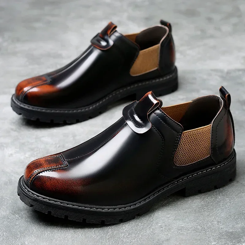 

Men's Casual Shoes British Tooling Trendy Shoes Mens Chelsea Single Boots Slip-on Round Toe Retro Men Shoes Men Fashion Sneakers