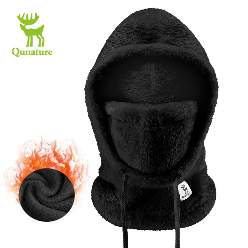 Qunature Thermal Cycling Cap Ski Balaclava Winter Windproof Cap Skiing Outdoor Hood Cap Cold Padded Hood Beanies Plush Warm Hat