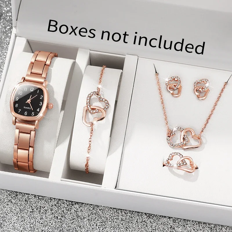 Women's Watch 6-piece Set Women's Fashion Elegant Watch Quartz Watch Double Love Jewelry Set, the Best Gift