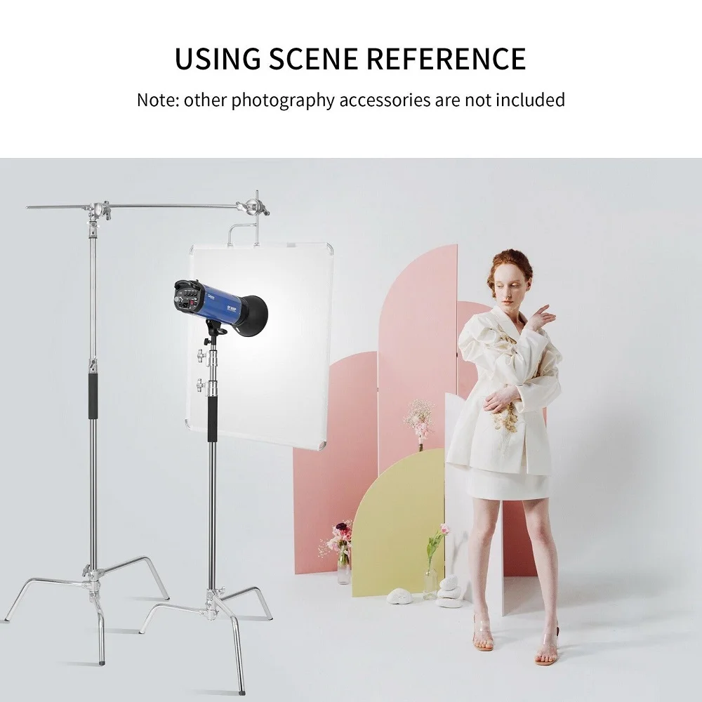 Selens 300cm C-Stand 360° Rotatable Anti-slip Stainless Steel Light Stand Background Bracket Photo Studio Kits Photography Props