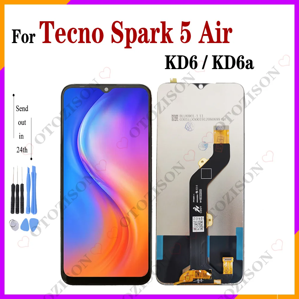 7-дюймовый ЖК-дисплей с рамкой для Tecno Spark 5 Air KD6 KD6a, сенсорный экран, дигитайзер, датчик в сборе, запасные части, дисплей KD6a 7-дюймовый ЖК-дисплей с рамкой для Tecno Spark 5 Air KD6 KD6a, сенсорный экран, дигитайзер, датчик в сборе, запасные части, дисплей KD6a