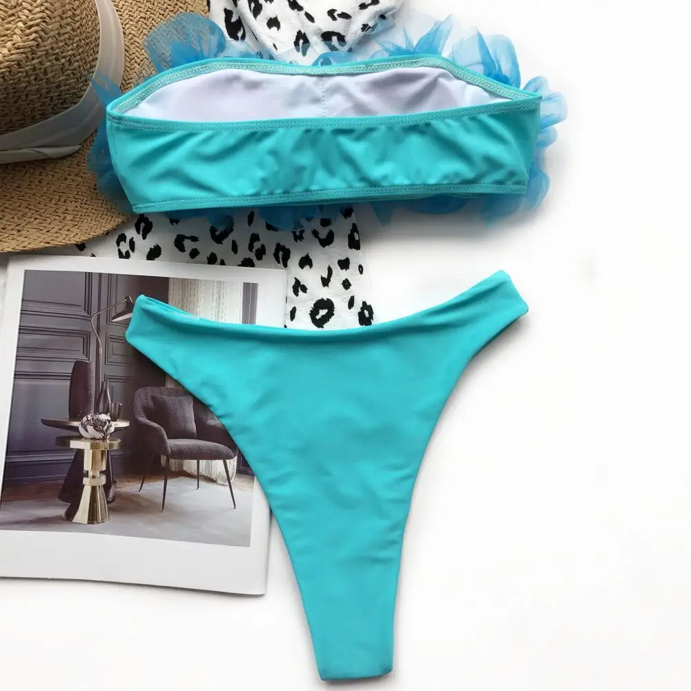 Split kostium kąpielowy Bikini z odkrytymi ramionami Set Top bez ramiączek dół z wysokim stanem Bikini Set