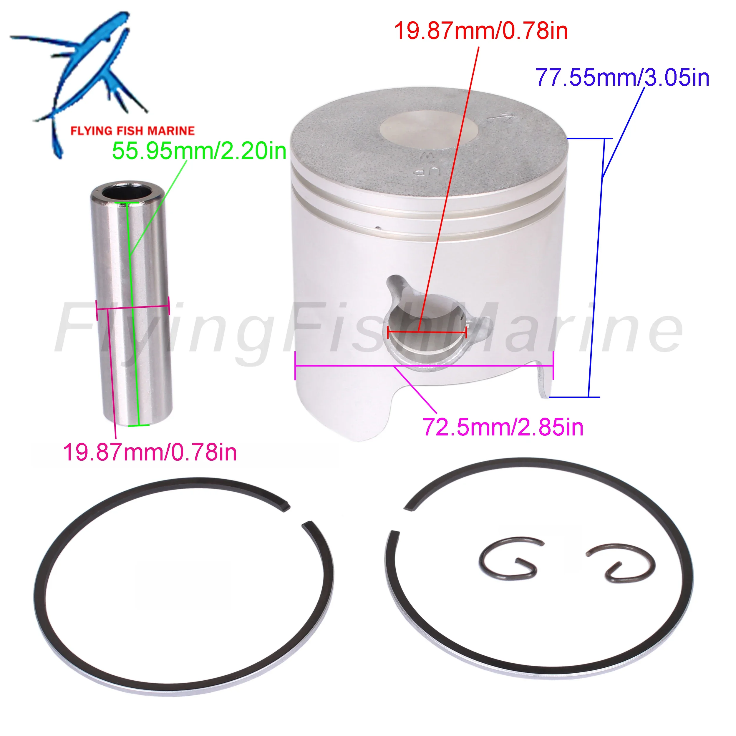 Outboard Motor 6H3-11636-01-00 18-4093 Oversize Piston Set & 6K5-11601-22 Ring for Yamaha 60HP 70HP, 72.5mm 0.5mm O/S view 3