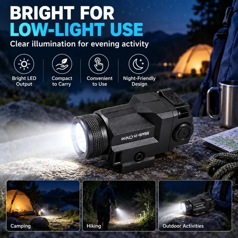 Nylon Rail Mount LED Light with Built-in Battery, USB Charging, Fit 20mm Rail, Outdoor Night Use for Toy Accessory