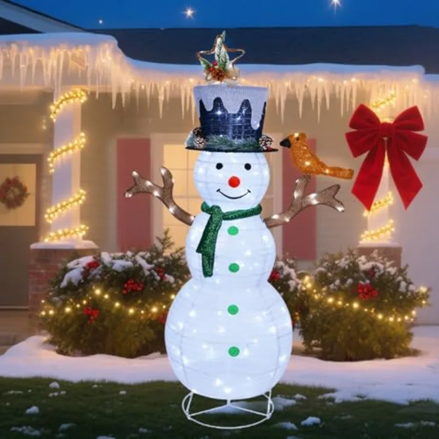 

Hausse Lighted Christmas Snowman Decorations 4.5FT Outdoor PreLit White Collapsible Snowmen with Builtin Lights Light Up Pop Up
