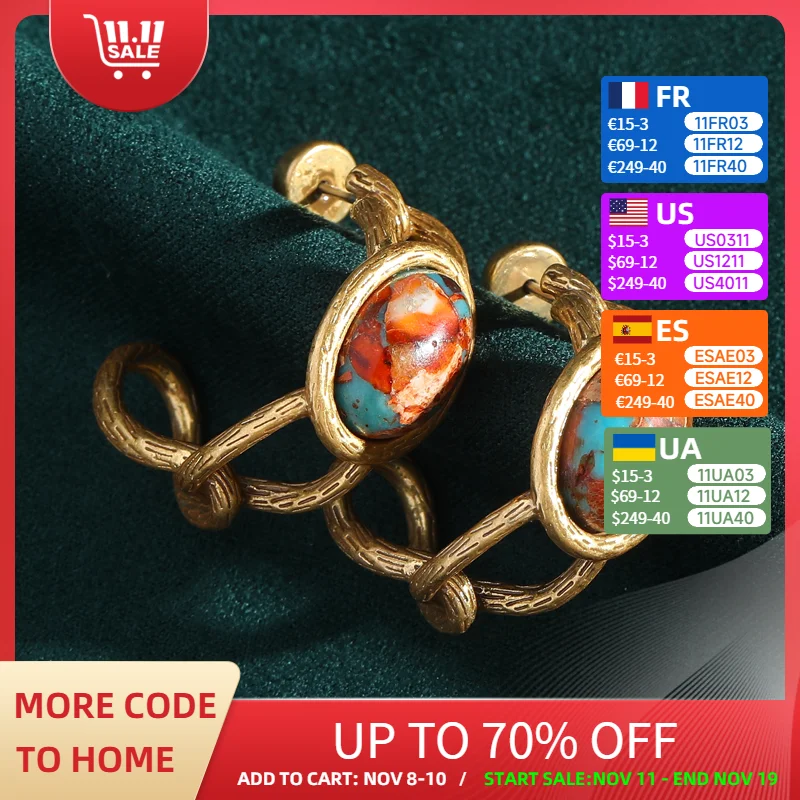 

Vintage Oval Natural Stone Stud Earrings Navigation Map Antique Gold Color For Woman Copper Wedding Accessories 2025 Trend New