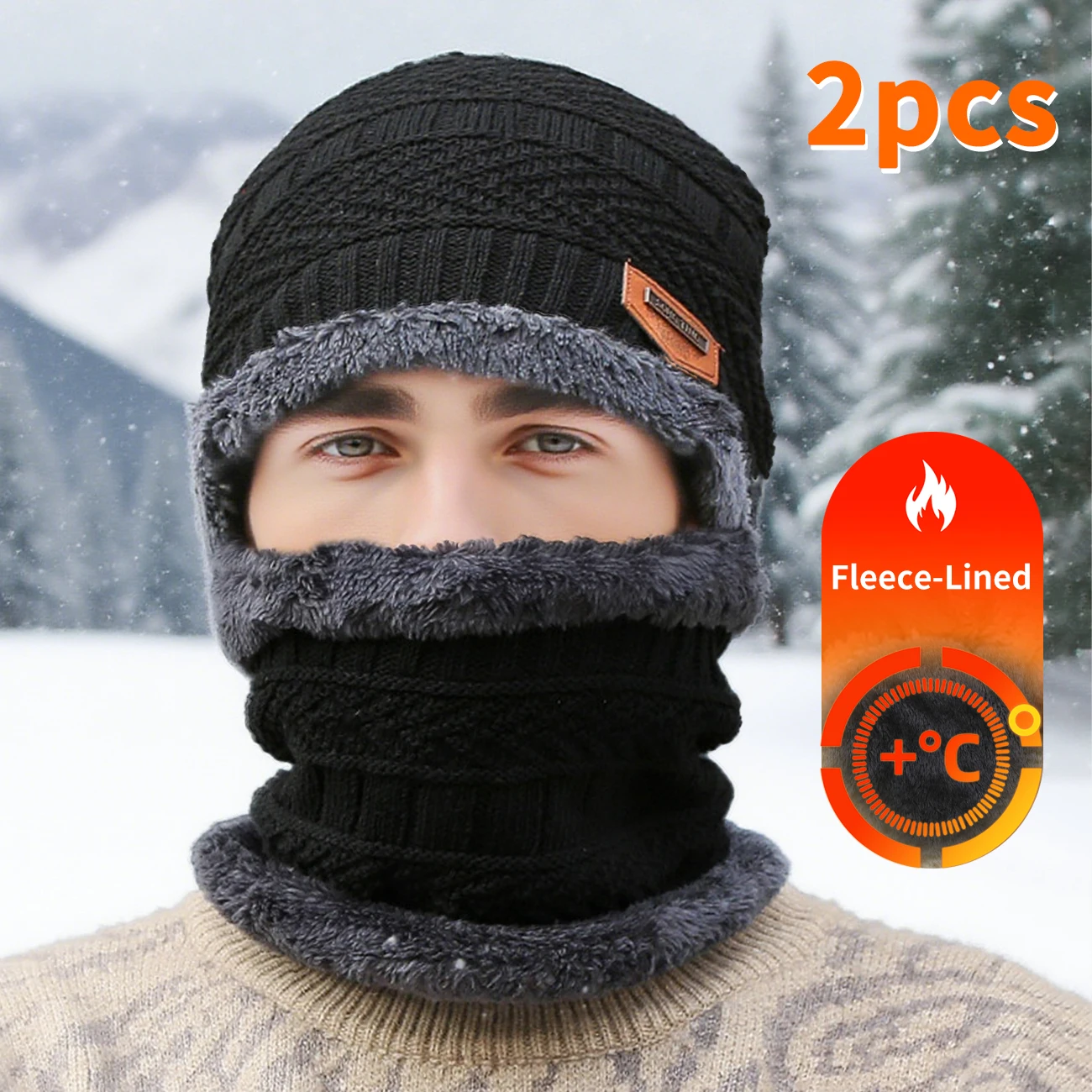 قبعة وشاح من سلسلة دافئة مكونة من قطعتين