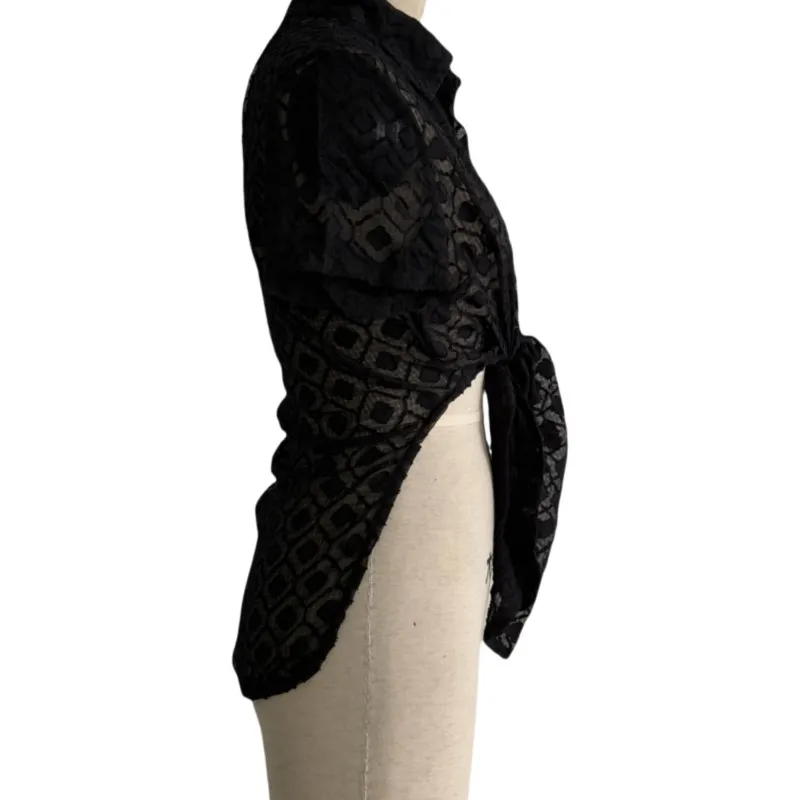 Nouvelle chemise à manches courtes fendue en mousseline de soie jacquard à la mode pour femmes