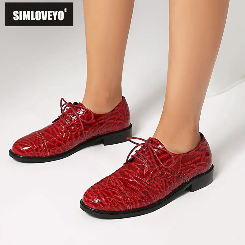 ASILETO Brand Shiny Female Pumps Round Toe Flats Heel Lace Up Plus Size 41 42 43 Handmade Shoes Women Spring Atumn Black Green