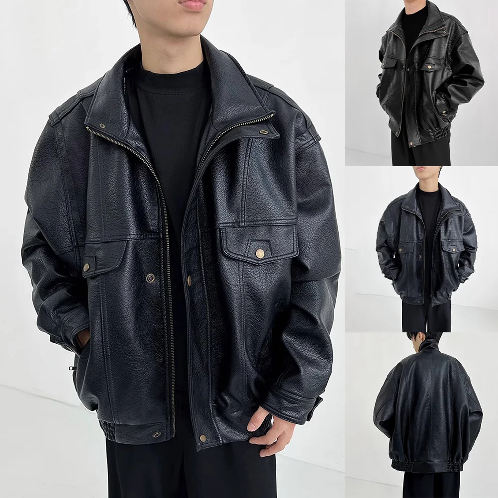 

Men Retro Soft PU Leather Jacket Long Sleeve Streetwear Outerwear Casual Daily Wear Suitable for Spring and Autumn