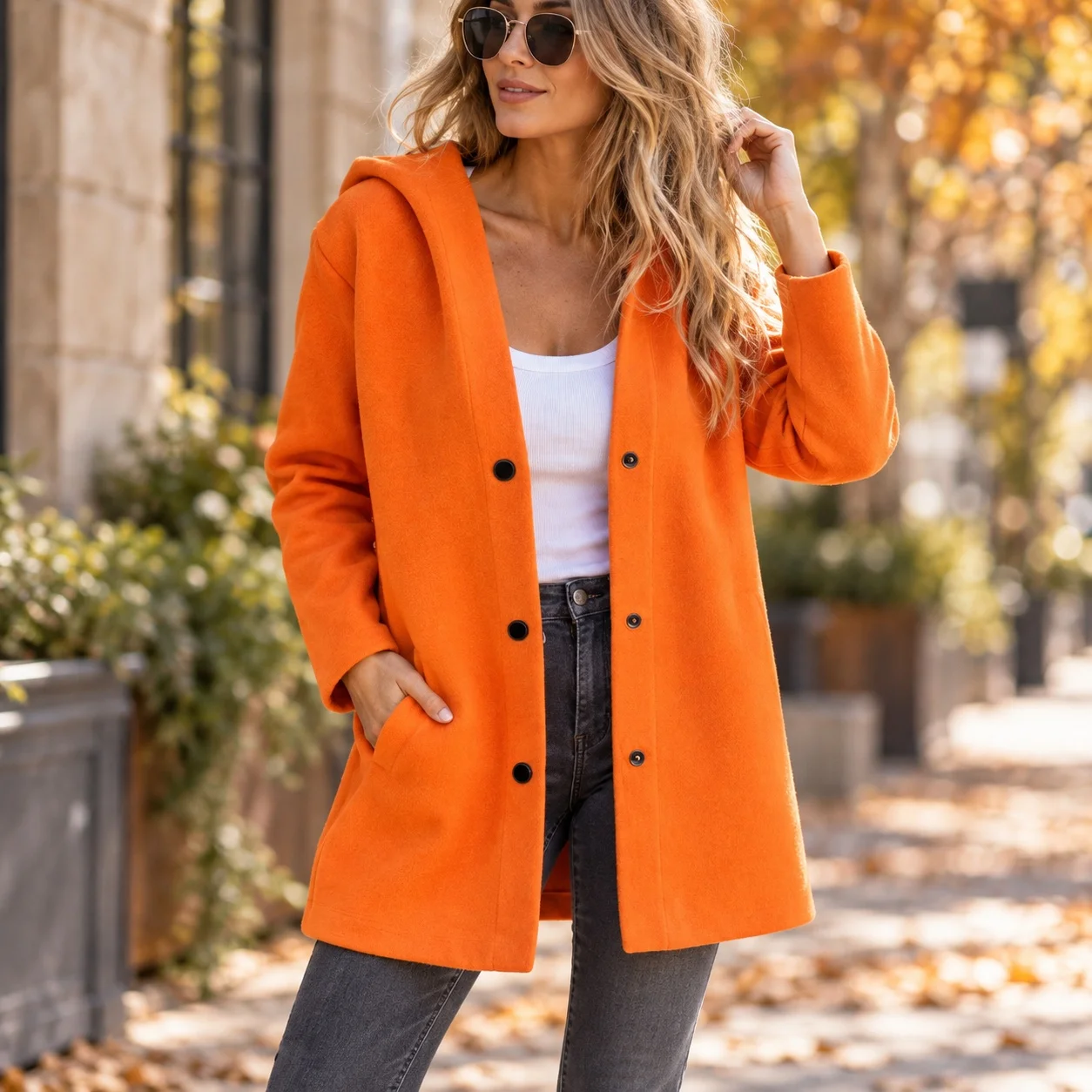 Hooded Long Sleeve Coat Loose Fit Regular Length with Medium Thickness European and American Style Casual Winter Women Jacket