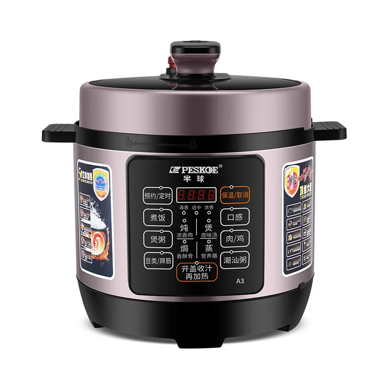 Programmable Electric Pressure Cooker Rice Cooker Dual Inner Pot Multi Use Soup Stew Smart Digital 6L 1200W Stainless Steel