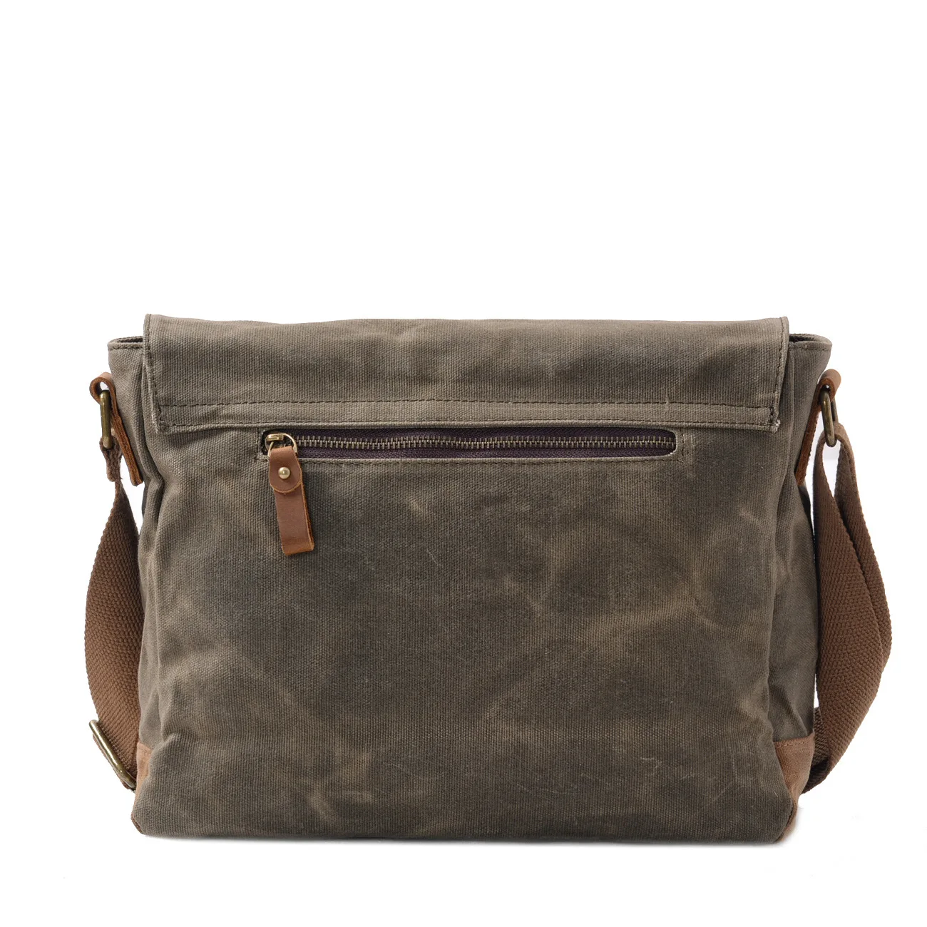 Mens Waxed Canvas Crossbody Bag Waterproof Top Grain Leather Shoulder Messenger Bag Casual Commuter Work Daily Use Vintage