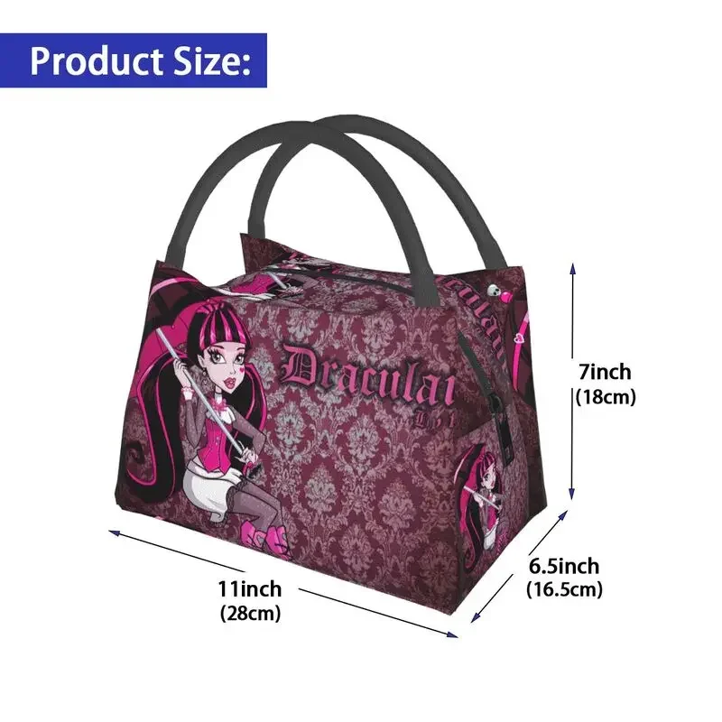 Cartoon Movie Monster High Draculaura Insulated Lunch Bag for School Office Portable Cooler Thermal Lunch Box Women lunchbag