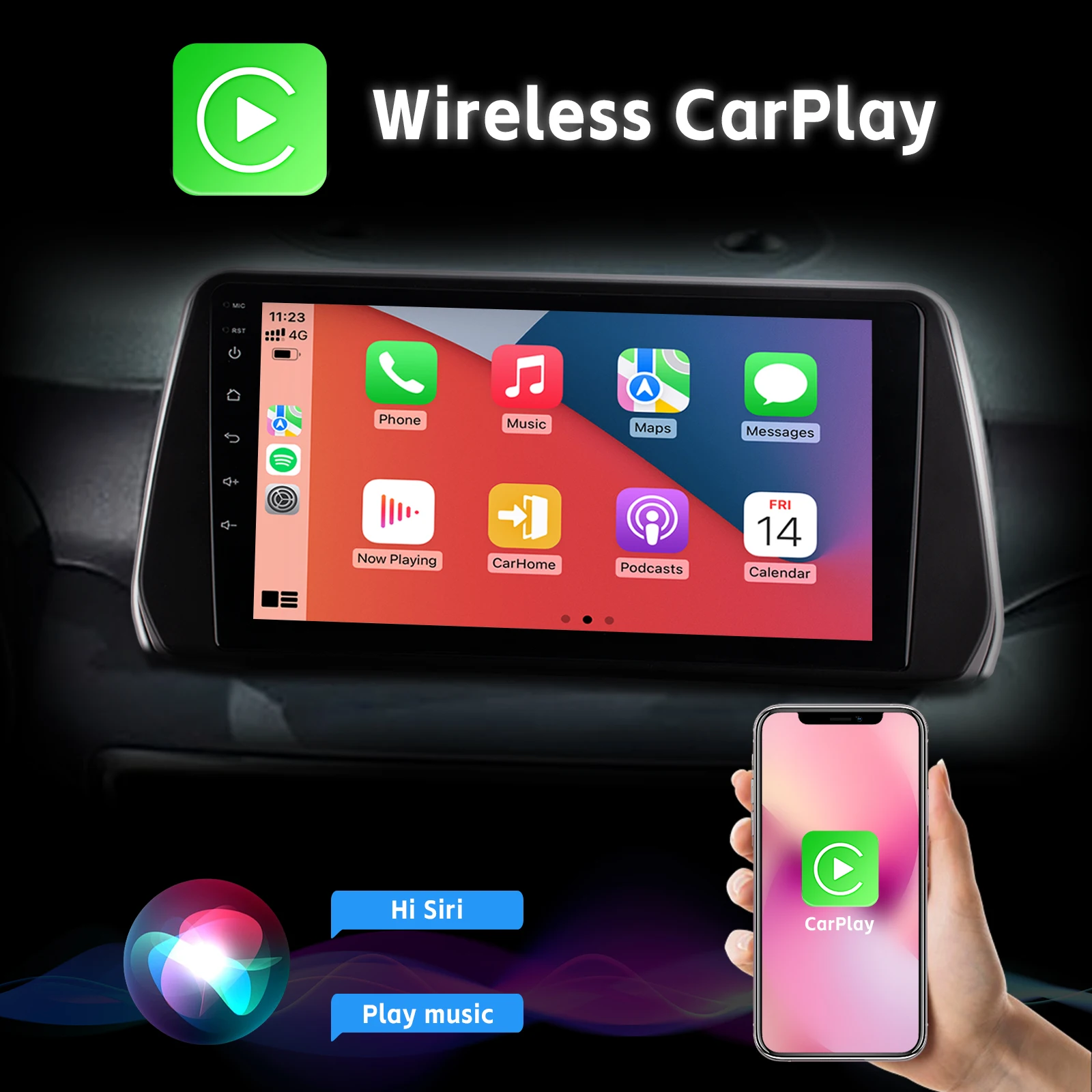 Car Radio with Wireless Carplay Android Auto BT 9