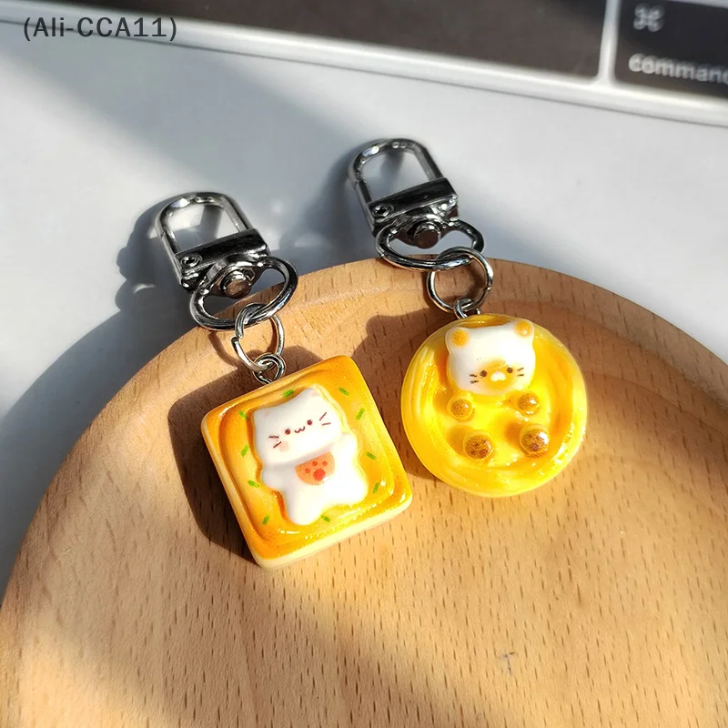

Creative Kitten Toast Bread Tart Keychain Kawaii Fun Food Wireless Earphone Case Charm