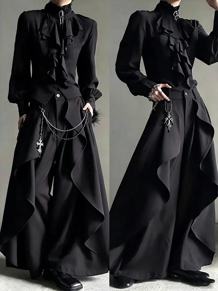2026 Autumn Warm Loose Fit Paneled Culottes Mens Daily Outdoor Skirt Pants For Male Streetwear Vintage Solid Color Bottoms