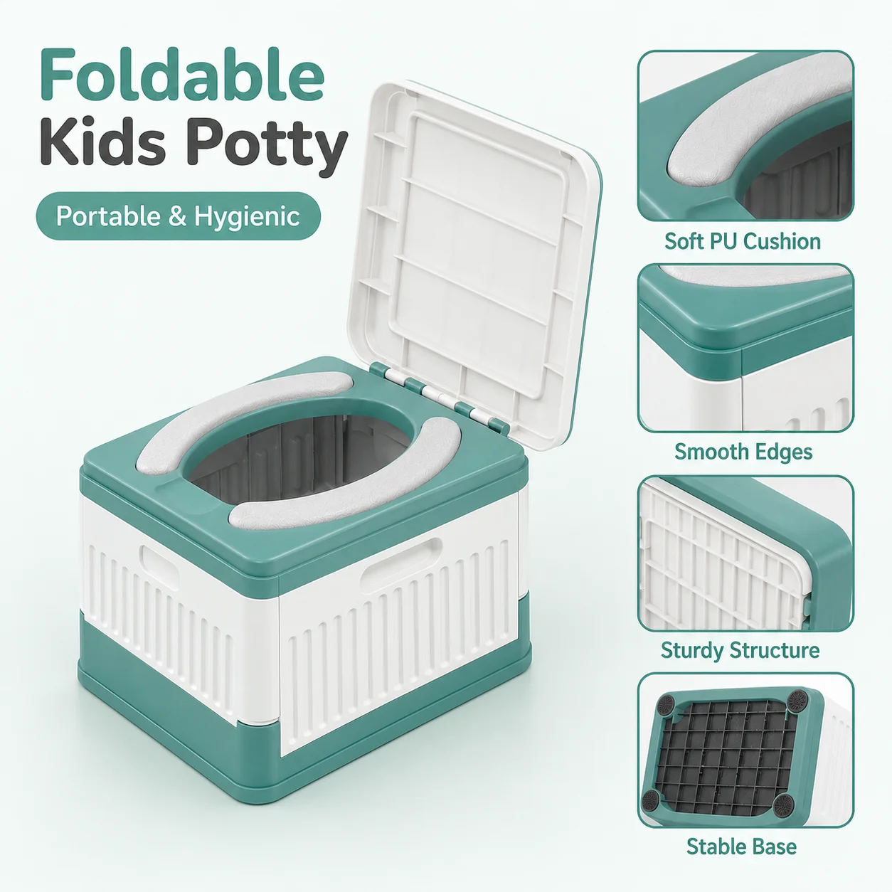 Portable Collapsible Baby Travel Potty Hard Cushion Kids Car Toilet 20 Garbage Bags Storage Pouch Boys Girls Outdoor Travel Use