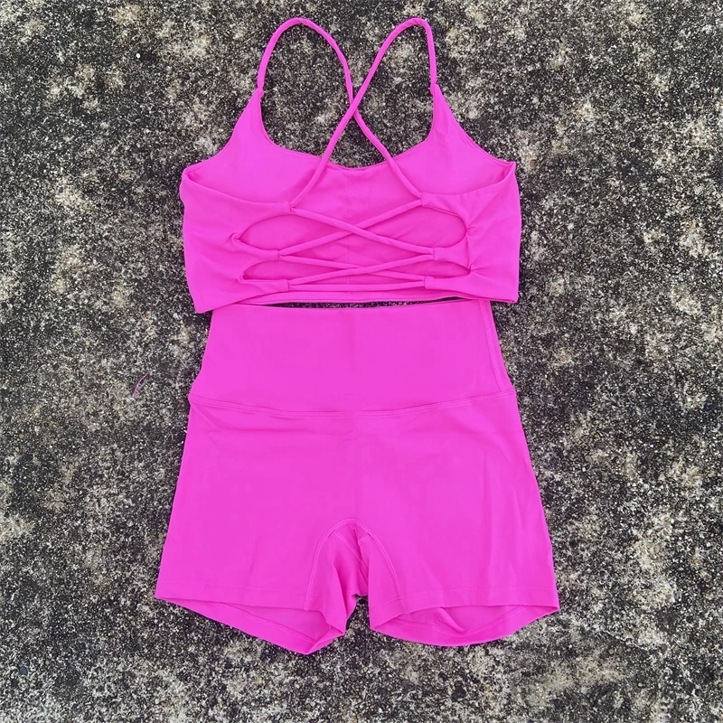 Solid Color gym bike Yoga Set short Legging +cross sport bra Tracksuit  Athletic Women Gym Suit Comprehensive Training Jogging